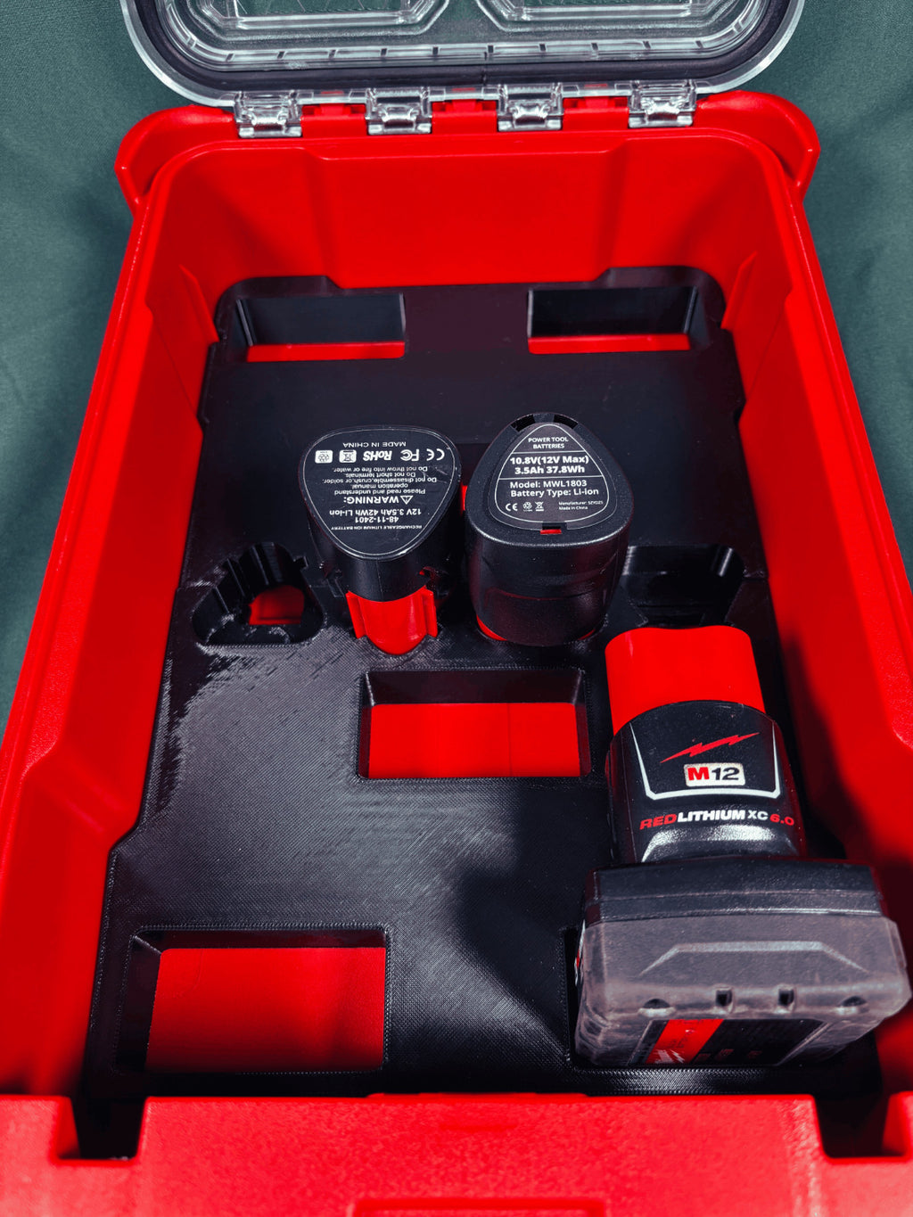 M12 Battery Organizer 10 Batteries Milwaukee Packout PETG USA Made Mixed Storage