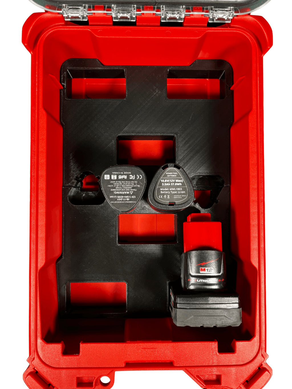 M12 Battery Organizer 10 Batteries Milwaukee Packout PETG USA Made Mixed Storage