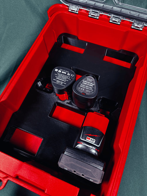 M12 Battery Organizer 10 Batteries Milwaukee Packout PETG USA Made Mixed Storage