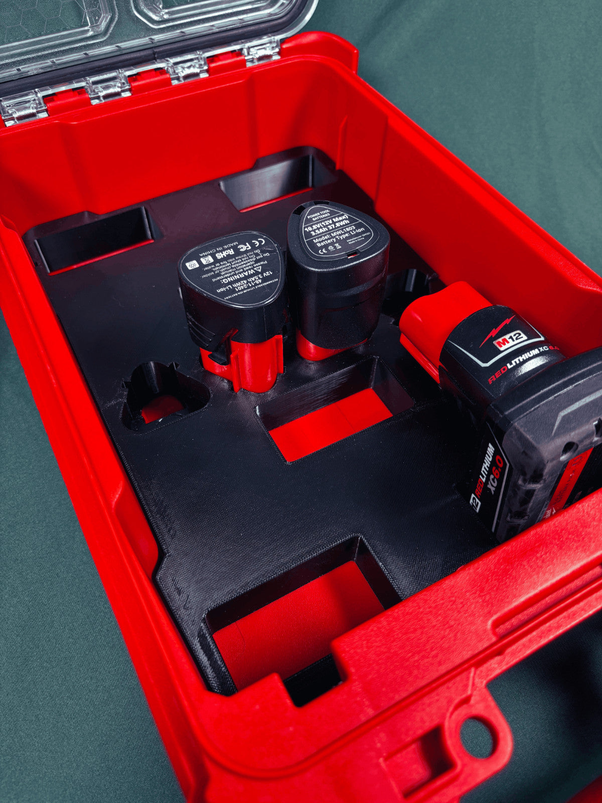 M12 Battery Organizer 10 Batteries Milwaukee Packout PETG USA Made Mixed Storage