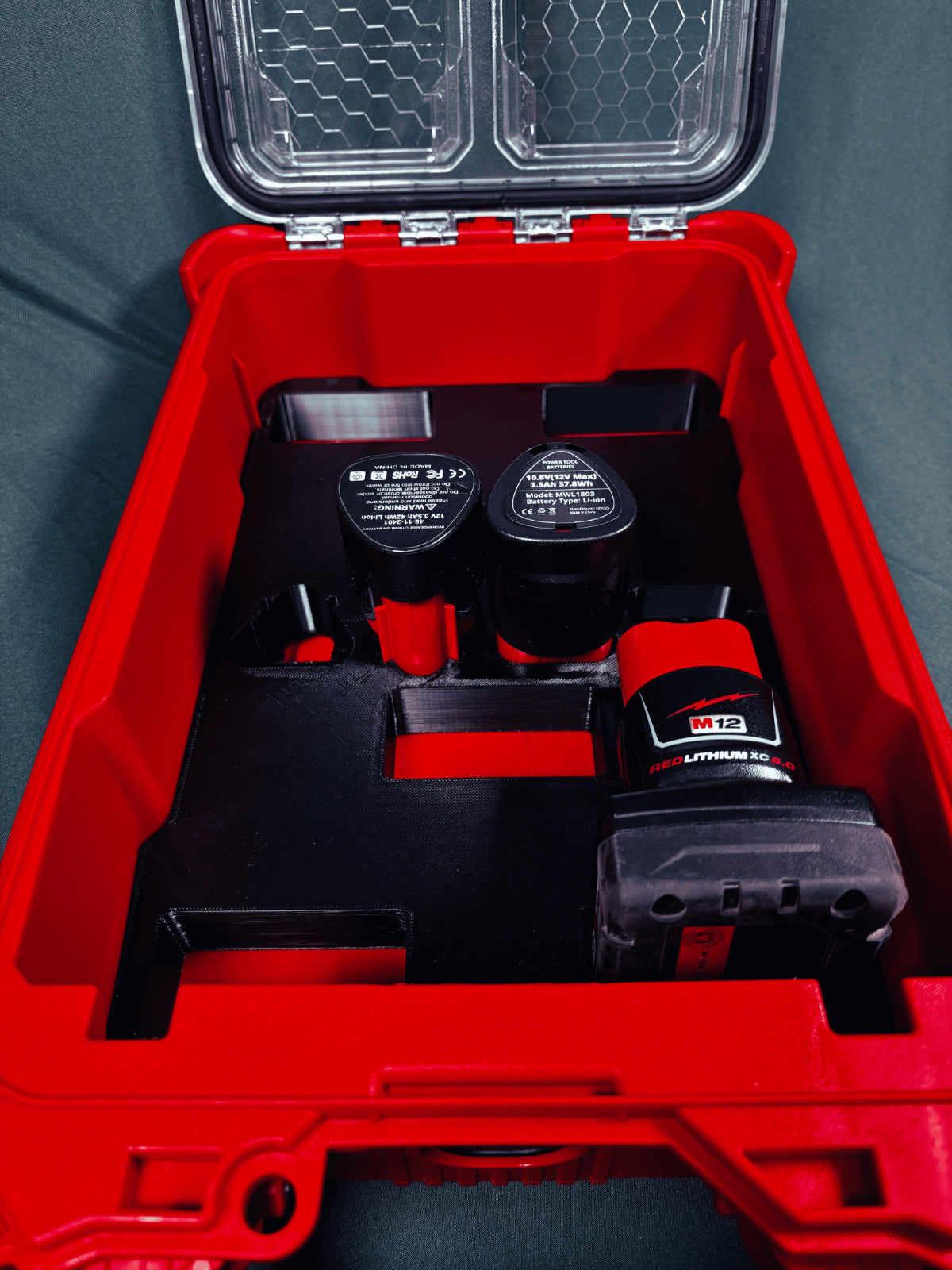 M12 Battery Organizer 10 Batteries Milwaukee Packout PETG USA Made Mixed Storage