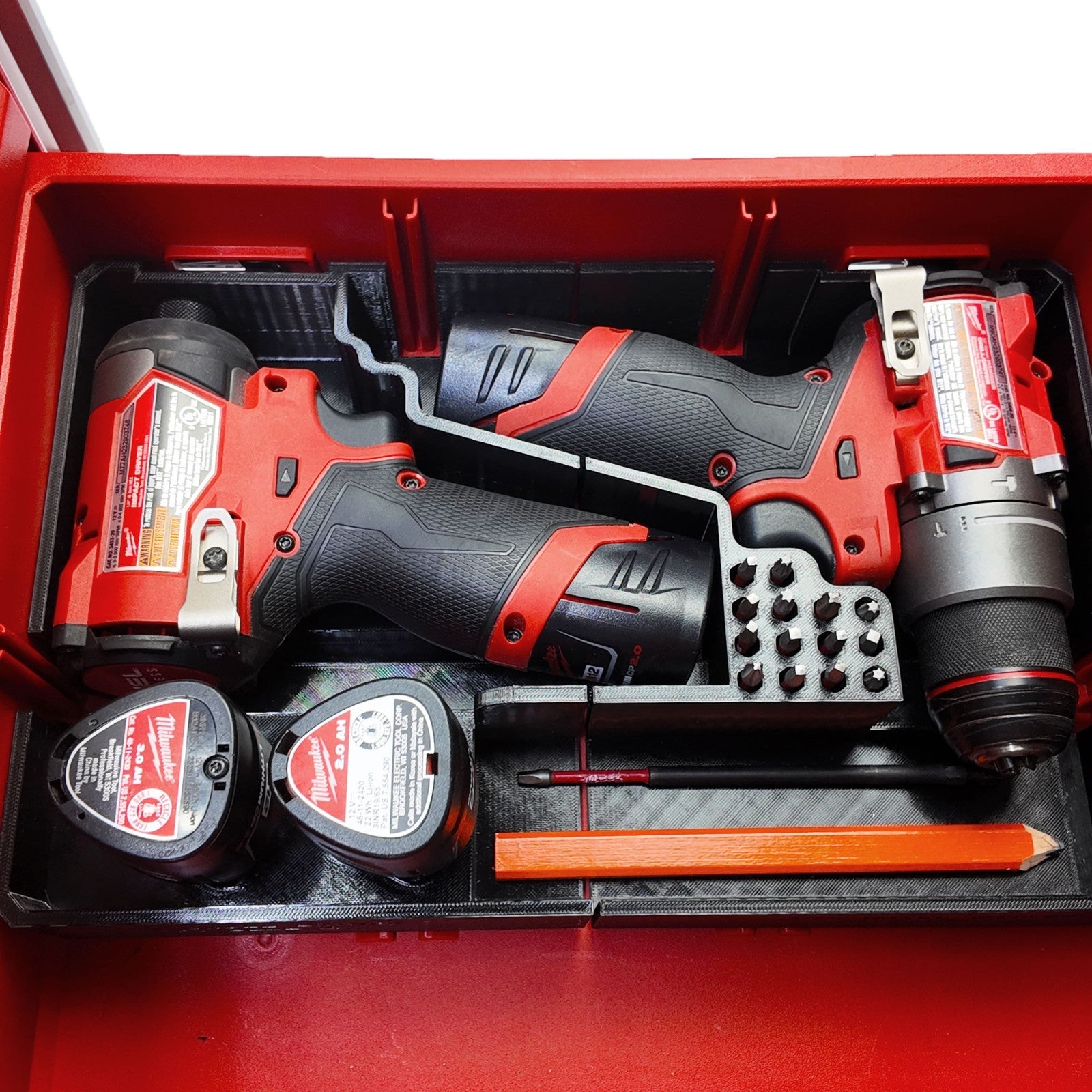 M12 Fuel Drill Impact Organizer Milwaukee Drawer 2 Tools 3 Batteries PETG USA