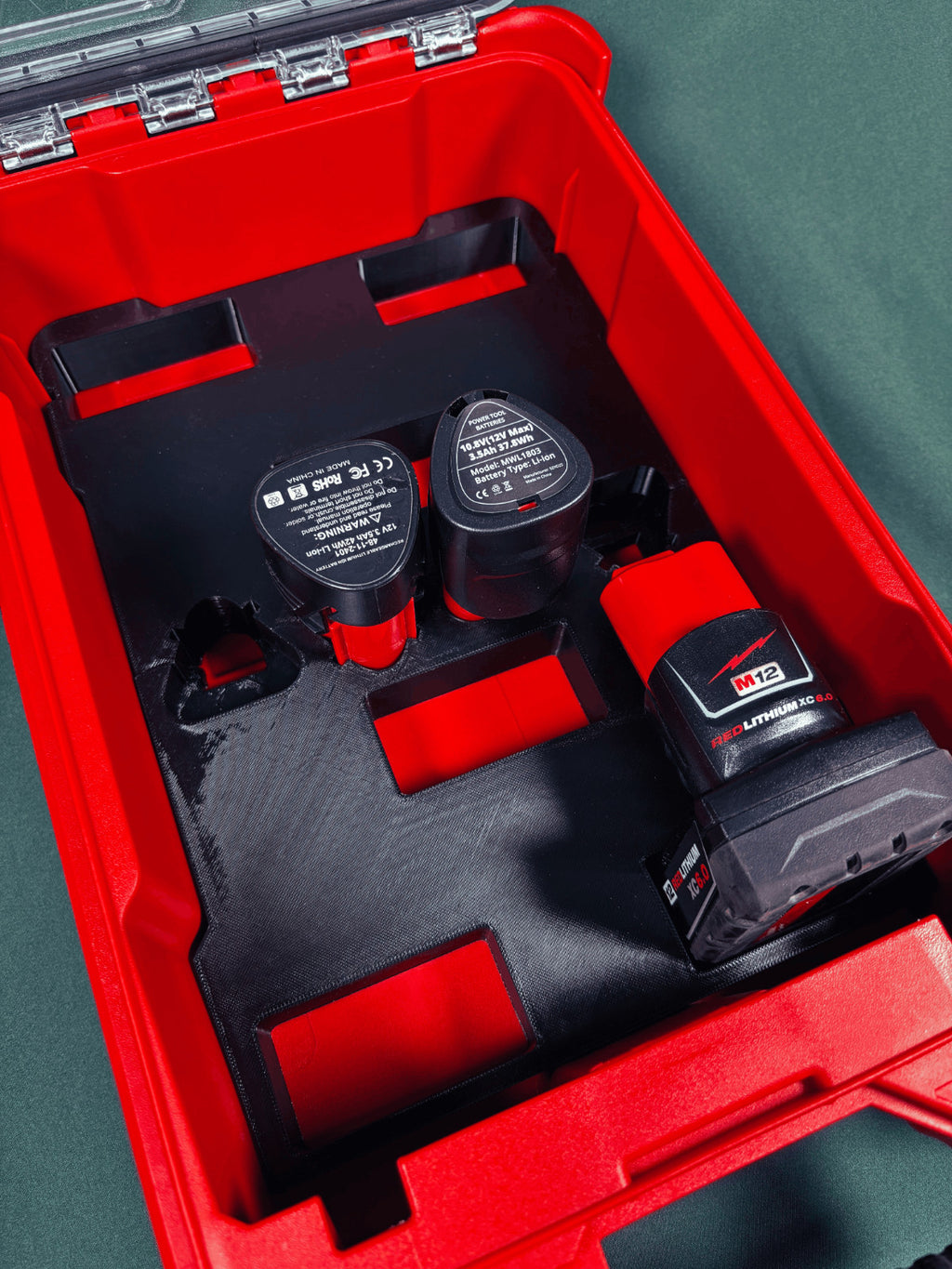 M12 Battery Organizer 10 Batteries Milwaukee Packout PETG USA Made Mixed Storage